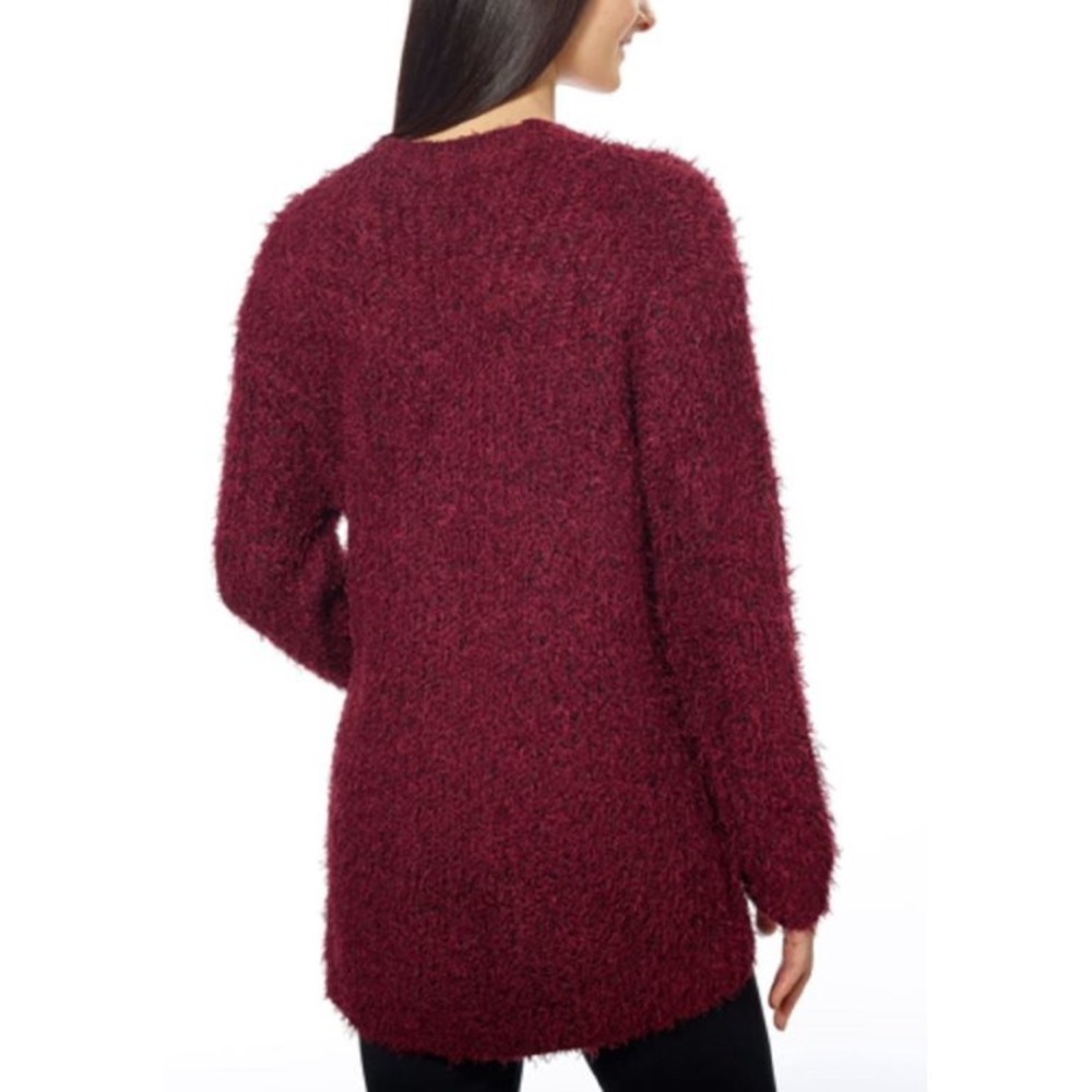 Kensie Soft Cozy Burgundy Open Front Eyelash Cardigan Sweater Women's Size Med. - Picture 2 of 8